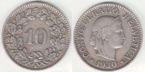 1930 Switzerland 10 Rappen A008172